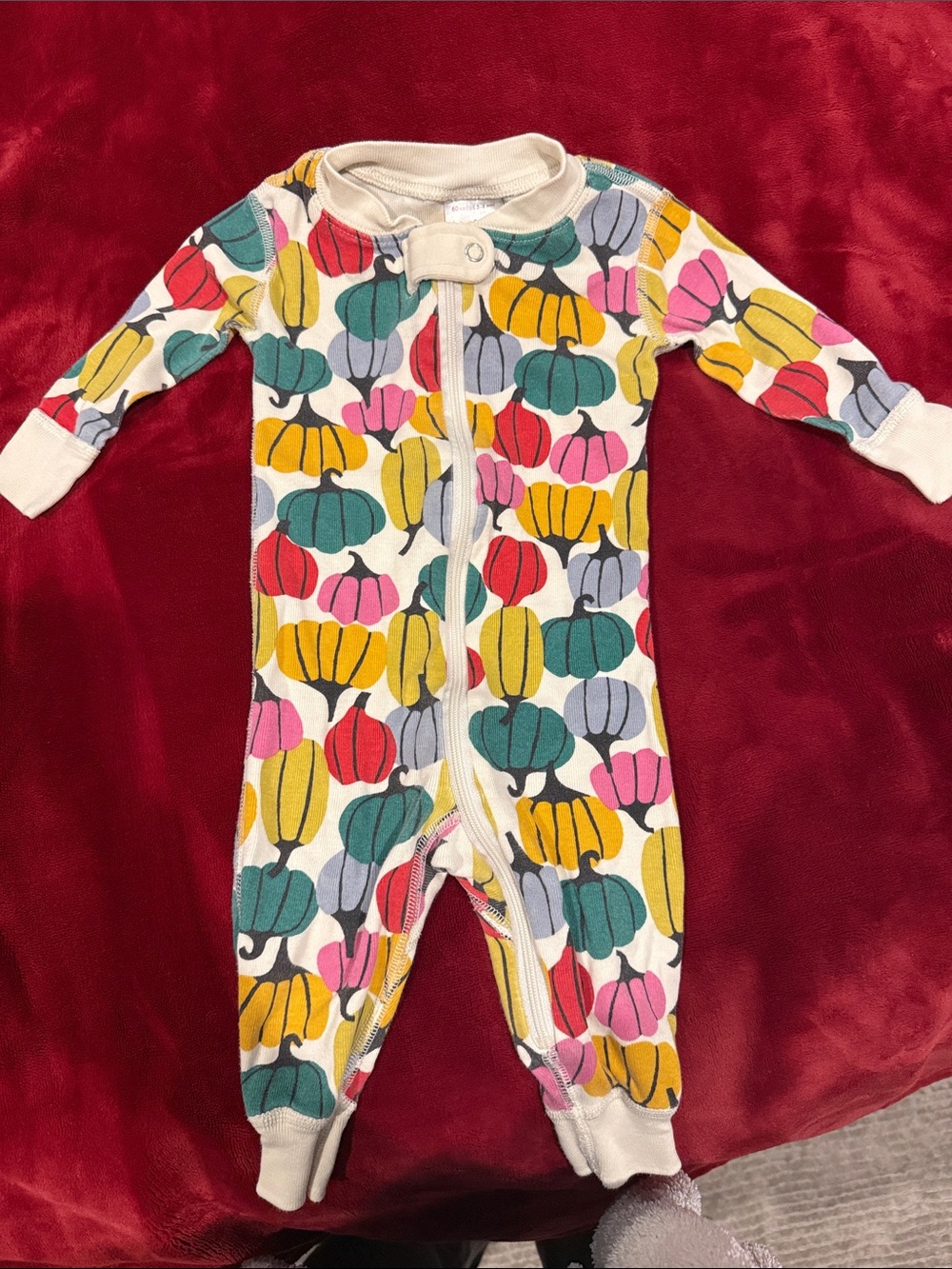 Kids White Pumpkin-Print One-Piece Zipper Sleepwear